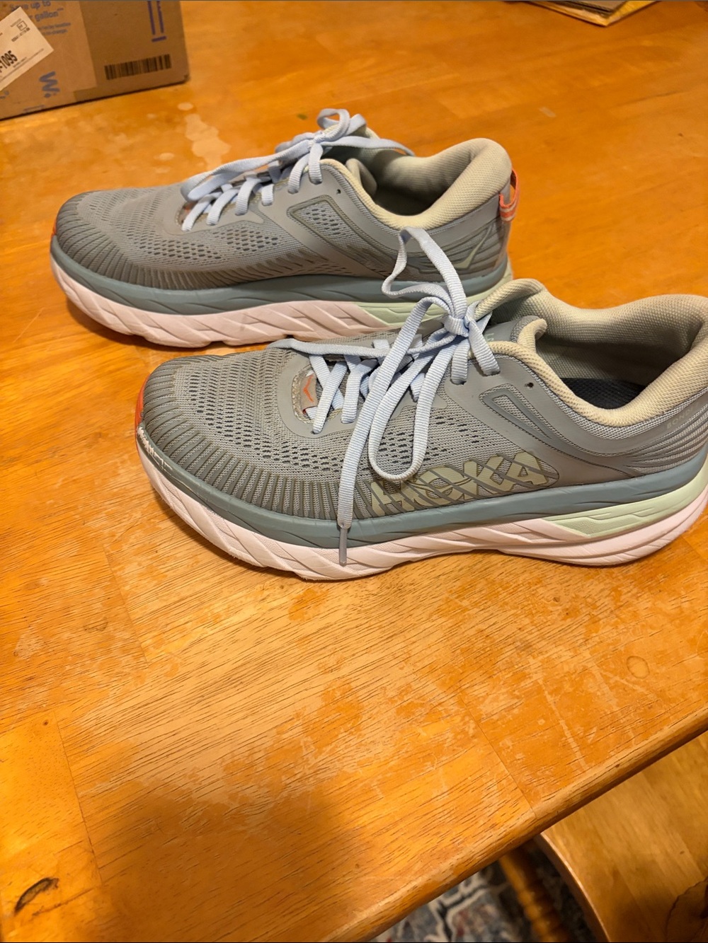 Hoka Women's Light Blue and Mint Bondi 7 Cushioned Running Sneakers